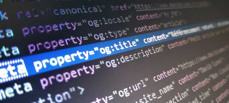 Les balises meta-title et meta-description dans le code html.
