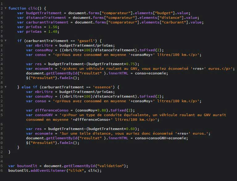 Code javascript du comparateur de carburant.