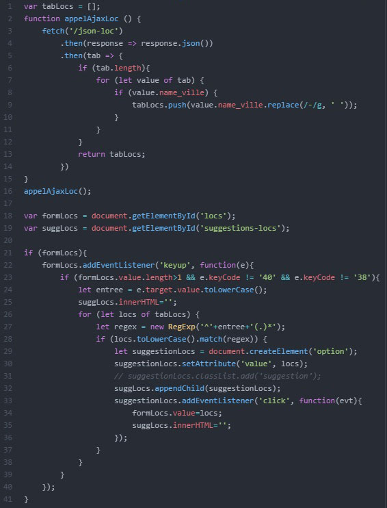 Code Javascript pour l'auto-complétion des localisations